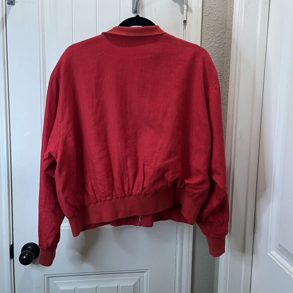 Silk Club Vintage Women’s 100% Linen Bomber Jacket Size L Zip Up Red - Picture 8 of 11